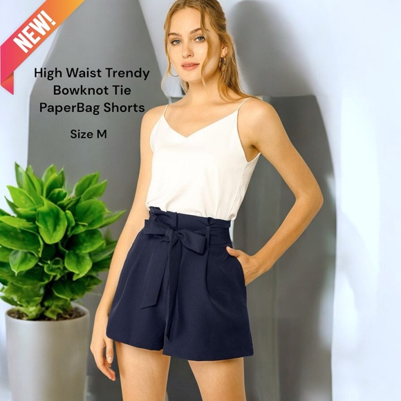 Pants - NEW High Waist Blue Paperbag Shorts with Tie Belt